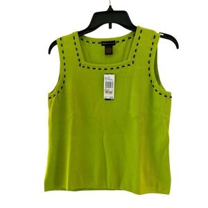 Grace Dane Lewis Knit Top Womens L Chartreuse Green Whipstitch Sleeveless Boho